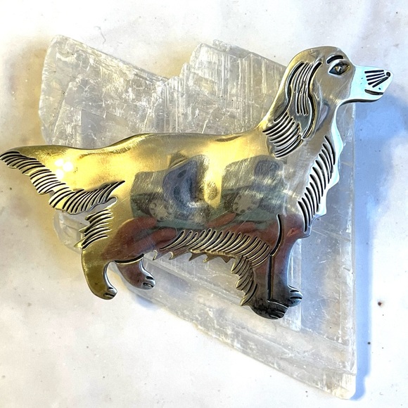Sterling Irish Setter Golden Retriever Brooch/Handmade Dog Brooch Silver - Picture 5 of 11